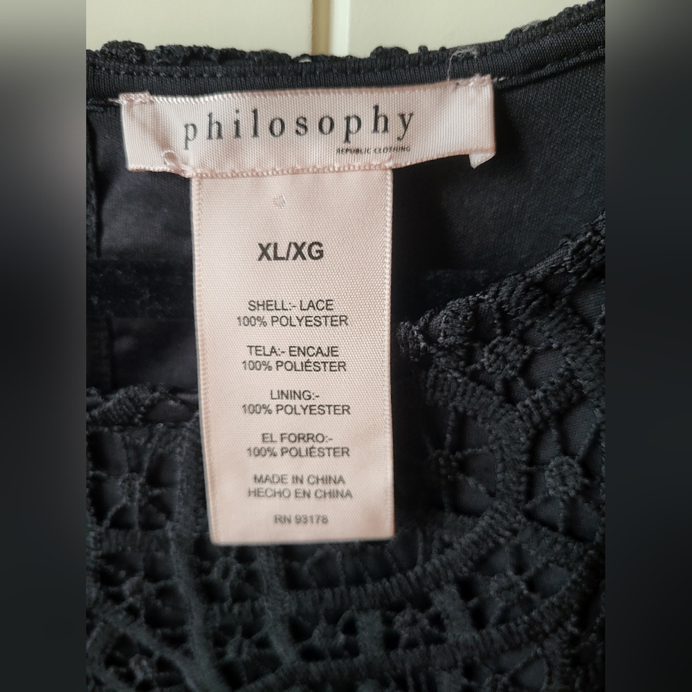 Philosophy Black Lace Short Sleeve Top XL - Picture 2 of 11